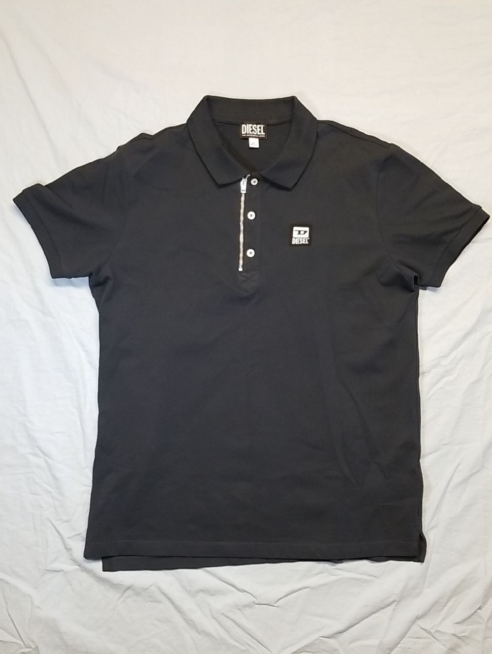 Diesel Black 1/4 Zip Button Down Spellout Logo T-Harry Polo Shirt